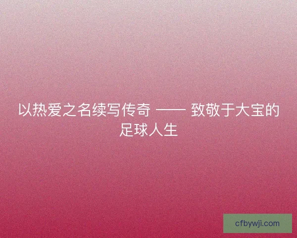 以热爱之名续写传奇 —— 致敬于大宝的足球人生